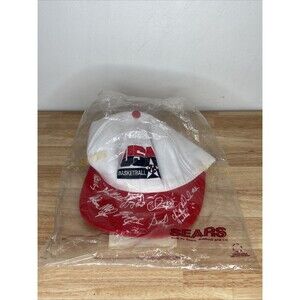 NOS IN BAG Vintage USA Basketball 1992 Dream Team Snapback Hat Signatures Red